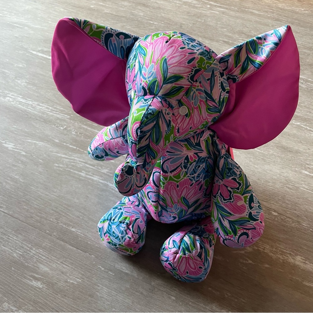 NWT Lilly Pulitzer Minnie Elephant Stuffed Animal in Tiger Sunrise